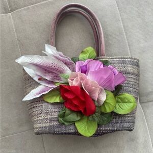 Floral Embellished Gray Handbag
